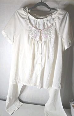 Vintage 2pc White Pajamas By Kelly Reed Nylon Size Large Made In USA